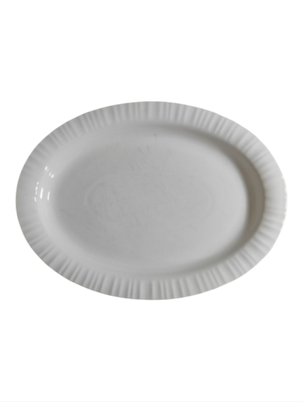 CorningWare White Oval Serving Platter Fluted Edge Casual China Minimalist